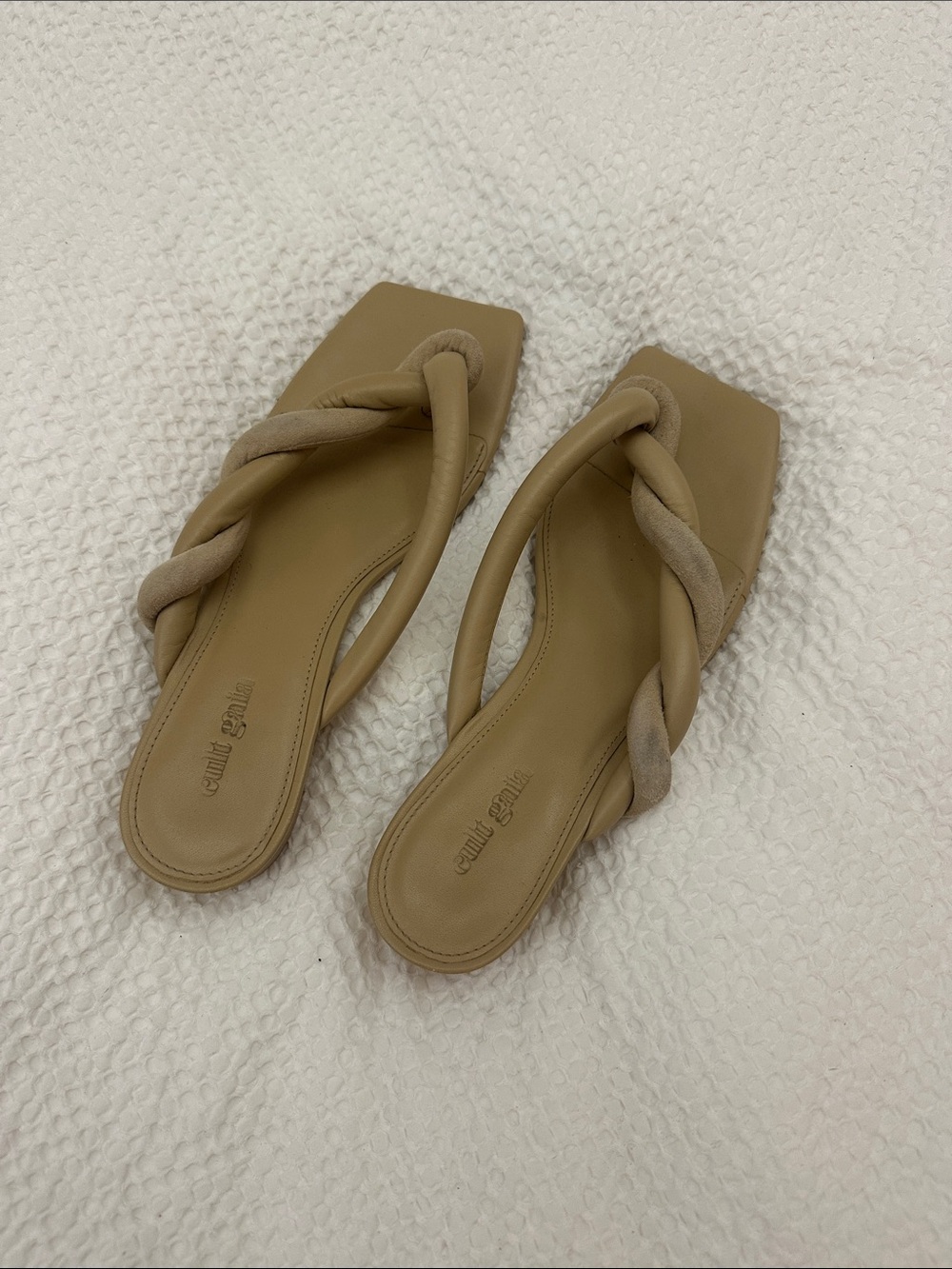 cult gaia Braided Square-Toe Slide Flip Flop Sandals in Beige